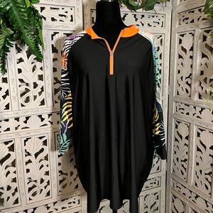 ULLA POPKEN UNIQUE BLACK & ORANGE ACCENTS ZIP UP SPORTS STYLE PLUS SIZE TOP
